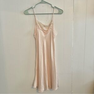 Vtg Blush Pink 100% Silk Dainty Floral Embroidered Slip Dress Fits S